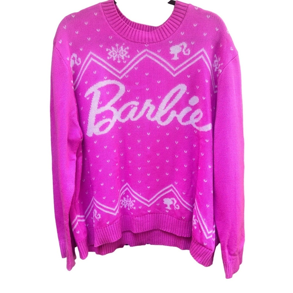 Barbie Pink Fair Isle Sweater Womens Large Long Sleeve Knit Pullover Top